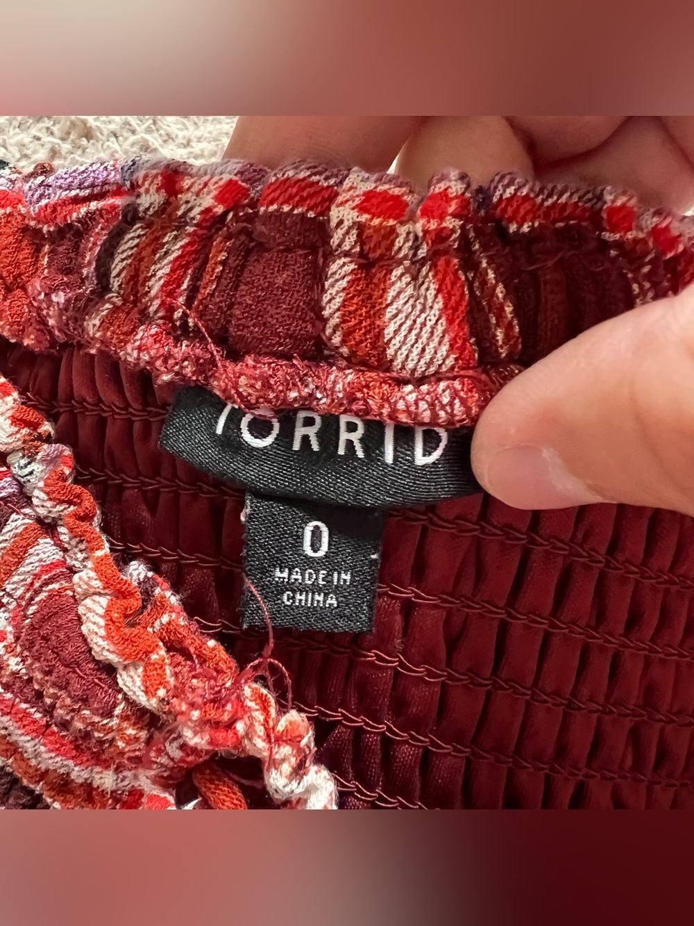 Torrid Babydoll Crinkle Cold Smocked Blouse Cottage Milkmaid Boho Western Sz 0 - Picture 2 of 7